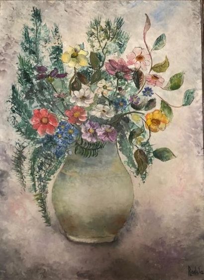 RADDA - 20th century Flower vase Oil on canvas,...
