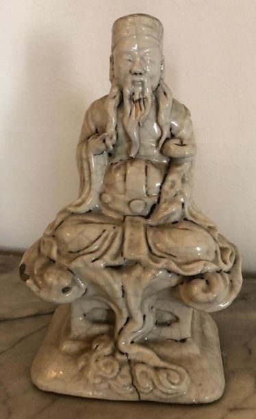 null CHINA 
Cracked glazed stoneware subject representing a wise man 
(small accidents)
Top....