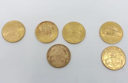 null Six pièces de 20 Dollars U.S. (1905 ; 3 x 1906 ; 2 x 1907).


Frais acheteur...