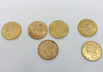 null Six pièces de 20 Dollars U.S. (1905 ; 3 x 1906 ; 2 x 1907).


Frais acheteur...