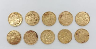 null Ten Victoria sovereigns (five in bun, three in scarf, two in crown). 


 Buyer's...