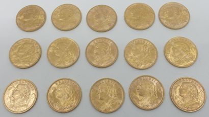 null Vingt-cinq pièces de 20 Francs suisses en or.


Frais acheteur réduits à 8.5%...