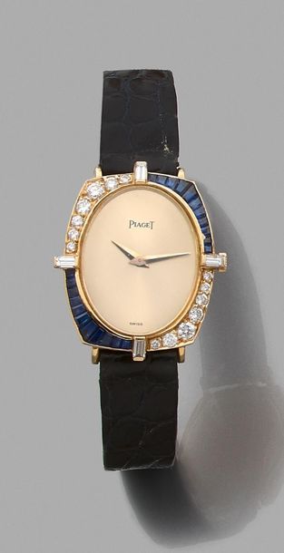 null PIAGET.
Montre bracelet de dame, la montre de forme ovale en or jaune 750 millièmes,...