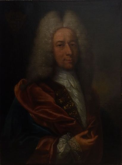 null École française vers 1720.

Portrait d'homme en manteau bleu doublé de rouge.

Toile.

(Restaurations...