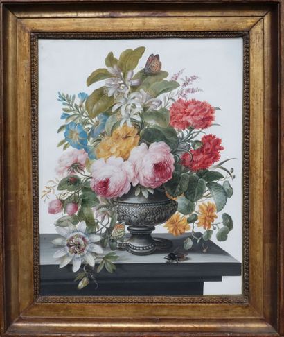 null Attribuée à Barbara-Regina DIETZCH (1706-1783).

Vase de fleurs sur un entablement...
