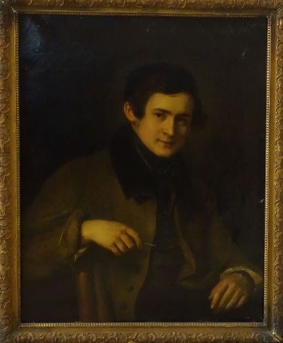 null L.Sp *** école FRANÇAISE 1821.

Portrait d'un graveur au burin.

Toile d'origine.

(Restauration,...
