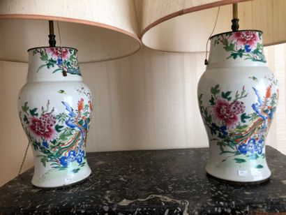 null CHINE - XVIIIe siècle.

Paire de vases de forme ovoïde à décor aux émaux de...