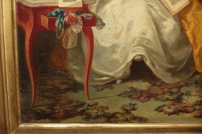 null Louis-Charles-Auguste COUDER (1790-1873).

Deux élégantes dans un salon feuilletant...