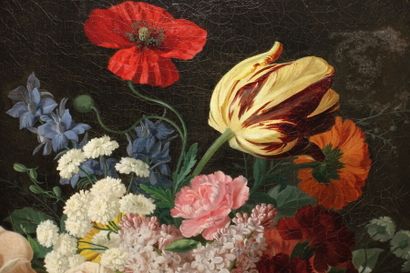 null École LYONNAISE vers 1830.

Bouquet de fleurs dans un vase sur un entablement.

Toile...