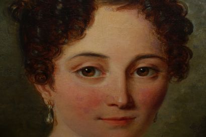 null Constance-Marie CHARPENTIER (Paris 1767-1849).

Portrait de dame tenant un bouquet...
