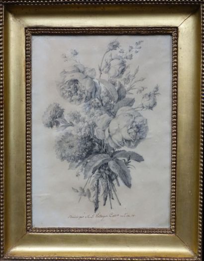  Anne VALLAYER-COSTER (1744-1818). 
Jeté de fleurs. 
Fusain, inscription ancienne...