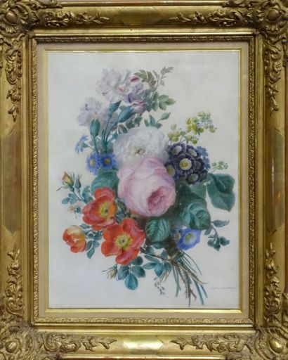  Joséphine COUTANCE (active au salon de 1833 à 1844). 
Jeté de fleurs avec roses...