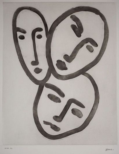 null Henri Matisse (1869-1954).

Trois têtes ; À l'amitié. (Masques d'Apollinaire,...