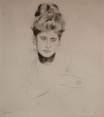 null Paul-César Helleu (1859-1927).

Femme pensive. Vers 1910. Pointe sèche. 305...