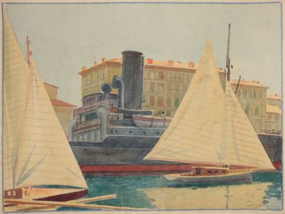 null Tony MINARTZ (1870-1944)

Sailboats and liner in the Old Port of Cannes

Watercolor,...