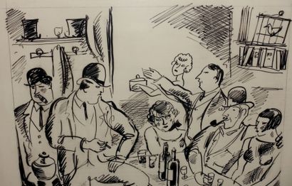null André DIGNIMONT (1891-1965).

Au café " Flaubert ".

Feutre noir sur papier...