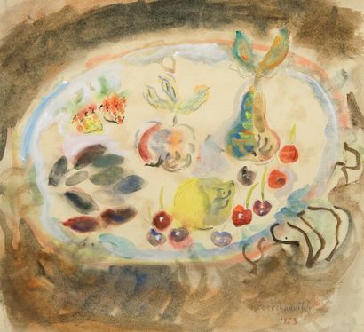 null Constantin TERECHKOVICH (1902-1978).

Plate of fruits, 1953.

Watercolor on...