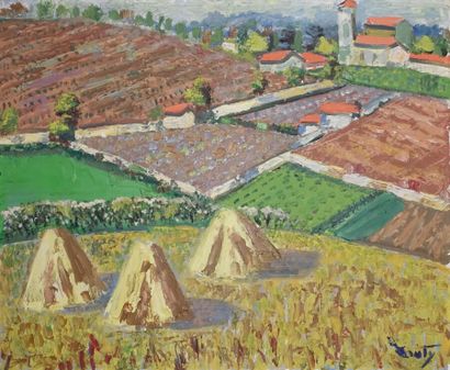 null Jean COUTY (1907-1991).

Les gerbes de blé en Beaujolais.

Huile sur isorel,...