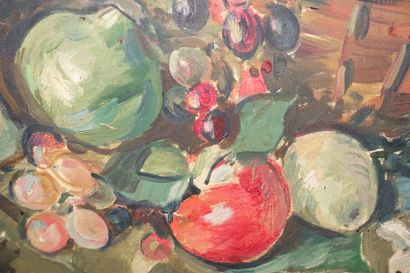 Constantin KOROVINE (1861-1939) 
Nature morte au panier de fruits 
Huile sur toile,...