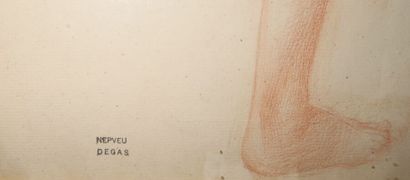 null Edgar DEGAS (1834-1917).

Académie d'homme de dos.

Sanguine sur papier, porte...