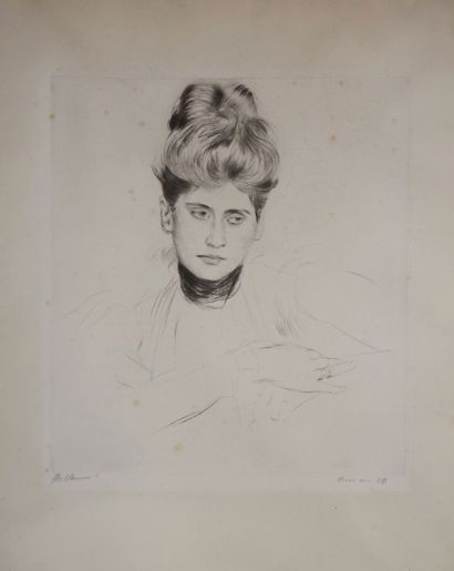 null Paul-César Helleu (1859-1927).

Femme pensive. Vers 1910. Pointe sèche. 305...