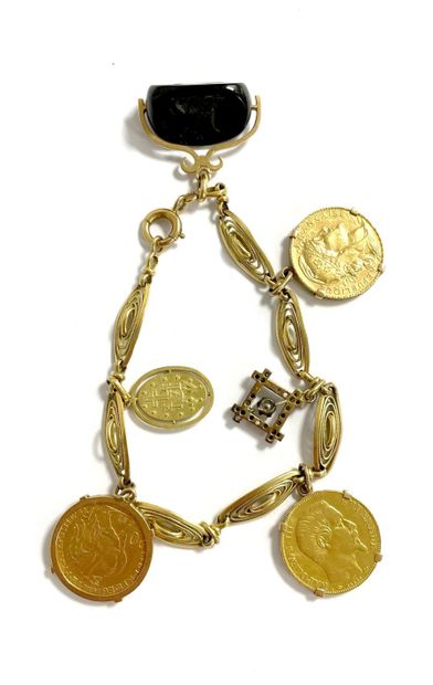 null Bracelet articulé en or jaune 750 millièmes, les maillons de forme ovale supportant...