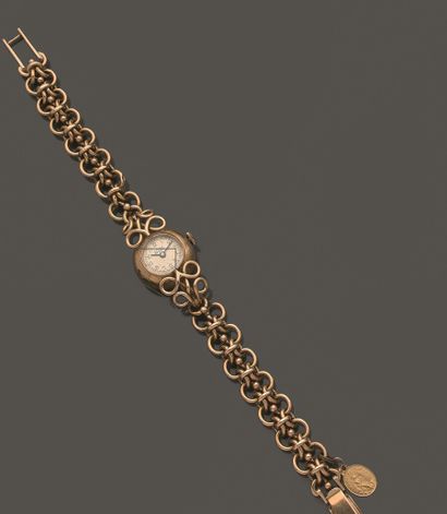 null Montre bracelet de dame en or jaune 750 millièmes, la montre de forme ronde,...