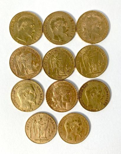 null Réunion de onze pièces de 20 Francs or (Napoléon III, Marianne et Génie) : 

-...