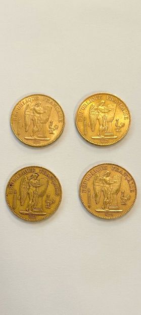 null Quatre pièces de 20 Francs or, 1878 (x2), 1897 (x2).



Frais acheteur réduits...