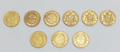 null Neuf pièces comprenant : 



Trois pièces de 20 Francs or 1854, 

une pièce...