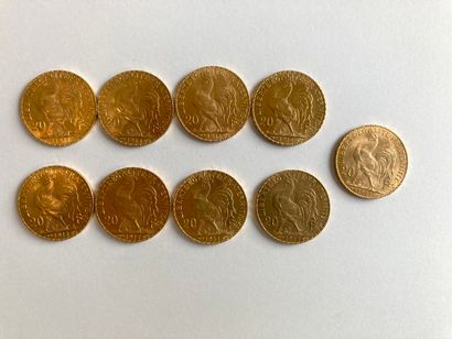 null Neuf pièces de 20 Francs or.

Marianne et coq.

Années 1910-1911.



Frais acheteur...