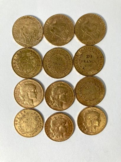 null Réunion de douze pièces de 20 Francs or :

- 1854

- 1857 

- 1875

- 1876

-...