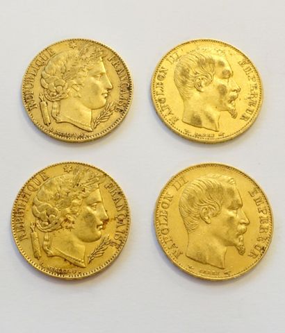 null Quatre pièces de 20 Francs or, 1851 (x2), 1854 (x2).



Frais acheteur réduits...