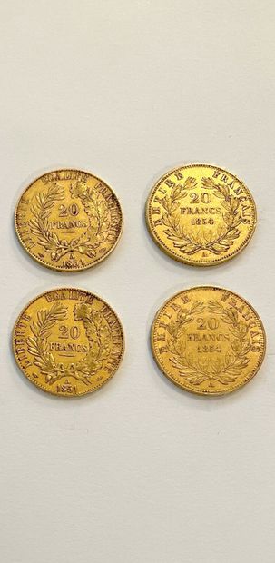 null Quatre pièces de 20 Francs or, 1851 (x2), 1854 (x2).



Frais acheteur réduits...