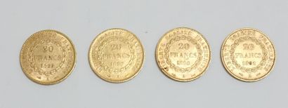 null Quatre pièces comprenant : 



Deux pièces de 20 Francs or 1890, 

une pièce...