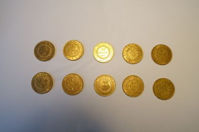 null Réunion de dix pièces de 20 Francs : 

- 1855

- 1857

- 1875 

- 1876

- 1877

-...