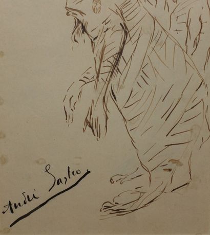 null André SAGLIO (1869-1929).

Caricature.

Dessin à l'encre de Chine, signé en...