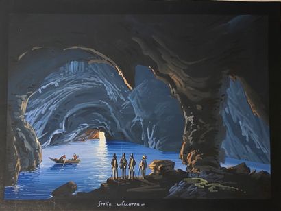  École napolitaine du XIXe siècle. 
Grotta Azzurra ; Vue d'une baie. 
Deux gouaches...