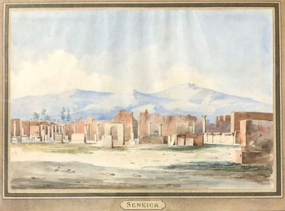  Benjamin SCHLICK (1796-1872). 
Vue de Pompéi. 
Aquarelle, signée en bas à gauche....