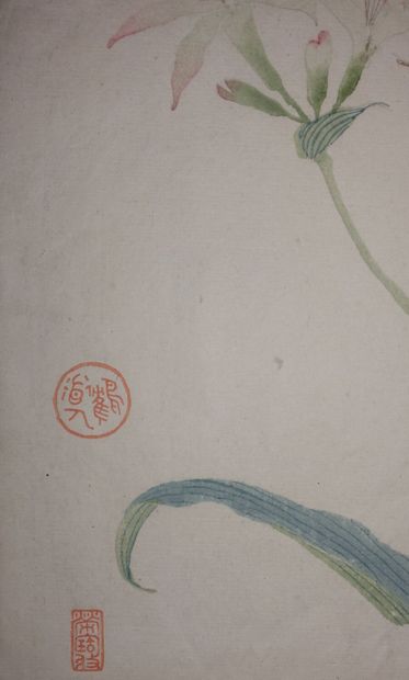 null Paysage de montagnes ; Fleur.

Deux dessins à l'aquarelle et à l'encre de Chine.

Haut....