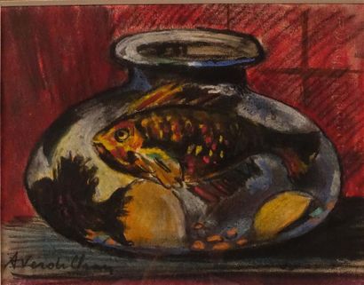 null Attribué à André VERDILHAN (1881-1963).

Nature morte au poisson rouge.

Pastel...