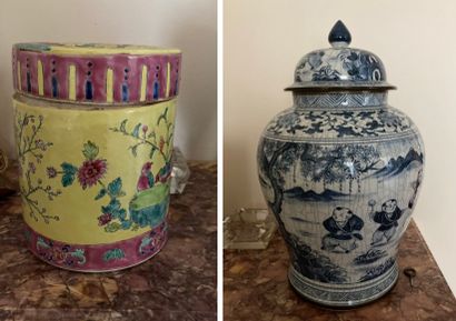 CHINE, XXe siècle. 
- Pot en porcelaine polychrome...
