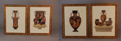 null Suite de quatre pièces encadrées à décor de vases antiques.

(Taches.)

Haut....