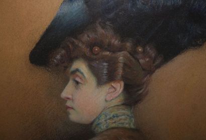  Camille METRA (XIX-XXe siècle). 
Portrait d'une élégante. 
Pastel, signé en bas...