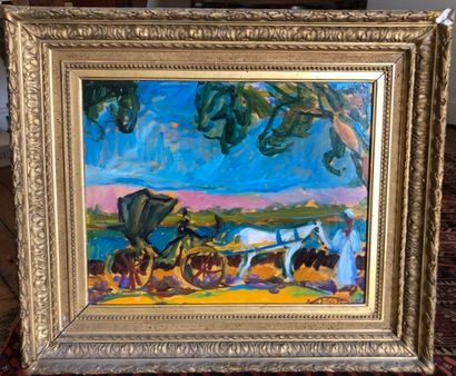 null Rolf DÜRIG (1926-1985).

Carriage.

Oil on board, signed and dated 75 lower...