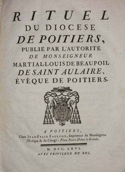 null Rituel du Diocèse de Poitiers.

Un volume relié.

Chez Jean-Félix Faulcon, 1766.

(Reliure...
