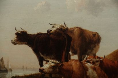 null École hollandaise du XIXe siècle, suiveur d'Albert CUYP

Vaches au repos près...
