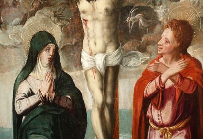 null École hispano-flamande vers 1600

Christ en Croix avec la Vierge et Saint Jean

Panneau

(Restaurations...