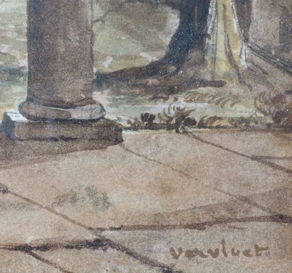 null Frans VERVLOET (1795-1872) 

Moines dans un cloître 

Aquarelle, signée en bas...
