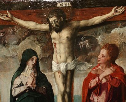 null École hispano-flamande vers 1600

Christ en Croix avec la Vierge et Saint Jean

Panneau

(Restaurations...